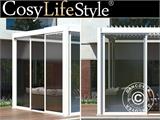 Sliding door set w/glass for pergola San Pablo, 4 m, White