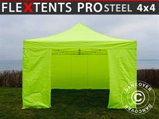 Pop up gazebo FleXtents PRO Steel 4x4 m Neon yellow/green, incl. 4 sidewalls