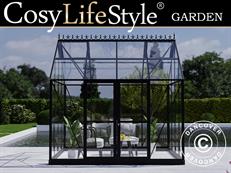 Orangery, greenhouse glass 8.9 m², 3.01x2.99x2.95 m w/base and cresting, Black
