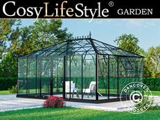 Orangery, greenhouse Glass 19 m², 5.14x3.71x3.15 m w/Base and cresting, Black