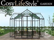 Orangery glass 10.37 m², 3.7x3.04x2.8 m w/base and cresting, Black