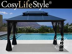 Gazebo Santa Ana w/curtains and mosquito net, 3x4 m, Black