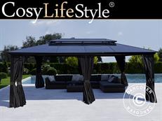 Gazebo Santa Ana w/curtains and mosquito net, 3.65x6 m, Black