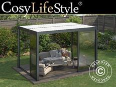 Bioclimatic pergola gazebo San Pablo Alu+ w/sliding doors, 3x4 m, Black/White
