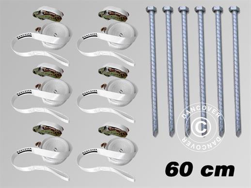 Pack de seguridad 6 (estacas 60cm y cinchas de sujeción), Blanco