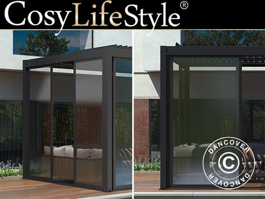 Sliding door set w/glass for pergola San Pablo, 4 m, Black