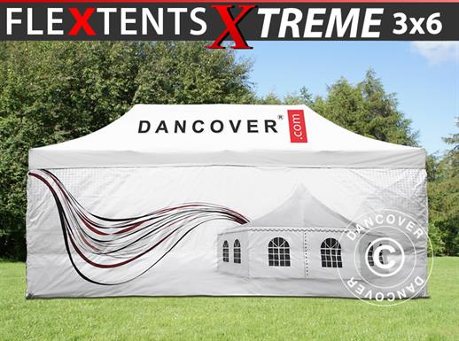 Gazebo pieghevole FleXtents Xtreme 50 con completa stampa digitale, 3x6m, incl. 4 pareti laterali