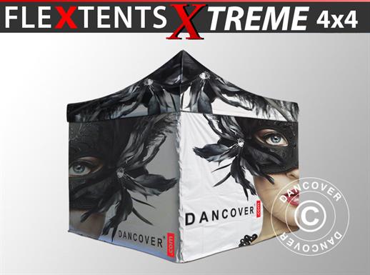 Gazebo pieghevole FleXtents Xtreme 50 con completa stampa digitale, 4x4m, incl. 4 pareti laterali