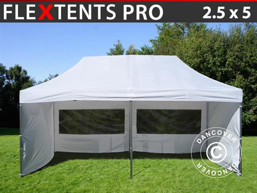 Pop up gazebo FleXtents PRO 2.5x5 m White, incl. 6 sidewalls