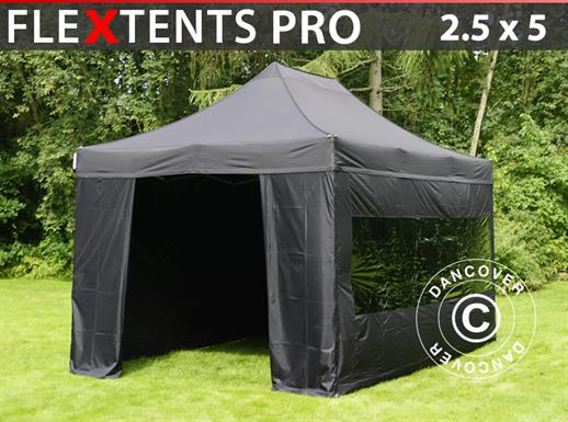 Pop up gazebo FleXtents PRO 2.5x5 m Black, incl. 6 sidewalls