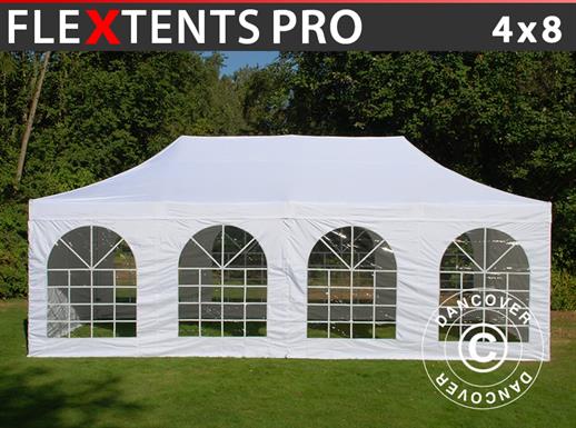 Tente Pliante FleXtents PRO Vintage Style 4x8m Blanc, avec 6 cotés