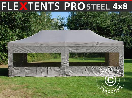 Faltzelt FleXtents PRO Steel 4x8m Latte, mit 6 Seitenwänden