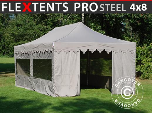 Faltzelt FleXtents PRO Steel "Morocco" 4x8m Latte, mit 6 Seitenwänden