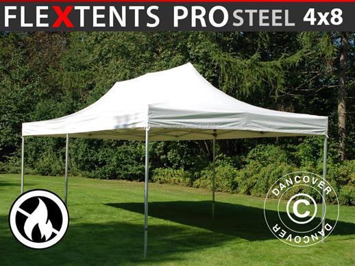 Tente pliante FleXtents PRO Steel 4x8m Blanc, Ignifugé