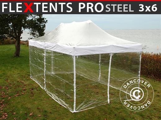 Faltzelt FleXtents PRO Steel 3x6m Transparent, mit 6 Seitenwänden