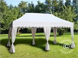 Tente Pliante FleXtents PRO Steel "Wave" 3x6m Blanc, avec 6 rideaux decoratifs