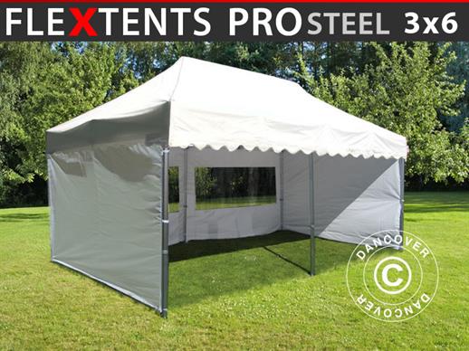 Faltzelt FleXtents PRO Steel "Wave" 3x6m Weiß, mit 6 Seitenwänden