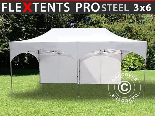 Faltzelt FleXtents PRO Steel "Arched" 3x6m Weiss, mit 6 Seitenwänden