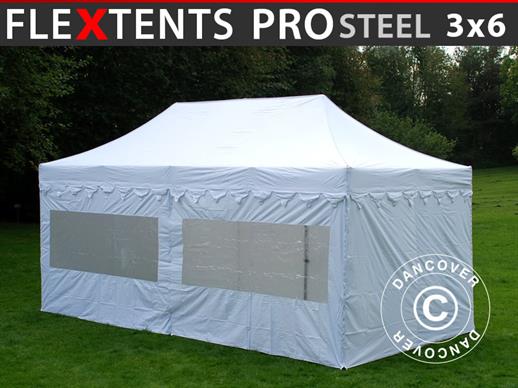 Faltzelt FleXtents PRO Steel "Morocco" 3x6m Weiß, mit 6 Seitenwänden