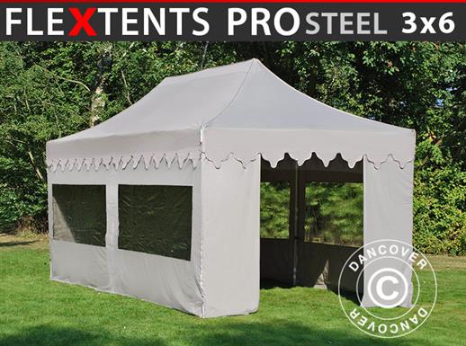 Tente Pliante FleXtents PRO Steel "Morocco" 3x6m Latte, avec 6 cotés