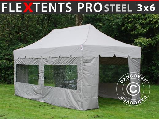 Faltzelt FleXtents PRO Steel "Peaked" 3x6m Latte, mit 6 Seitenwänden