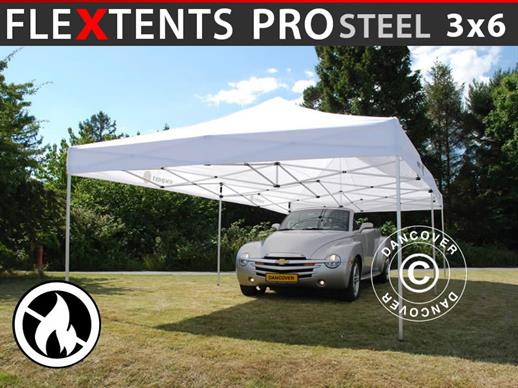 Faltzelt FleXtents PRO Steel 3x6m Weiß, Flammenhemmend