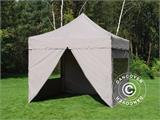 Tente Pliante FleXtents PRO Steel "Peaked" 4x4m Latte, avec 4 cotés