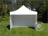 Gazebo pieghevole FleXtents PRO Steel 4x4m Bianco, Ignifugo, inclusi 4 fianchi