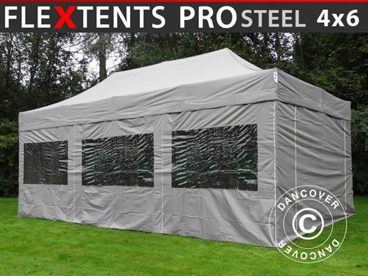 Carpa plegable FleXtents PRO Steel 4x6m Latte, Incl. 8 lados