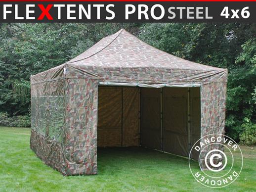 Tente Pliante FleXtents PRO Steel 4x6m Camouflage, avec 8 cotés