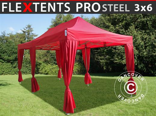 Faltzelt FleXtents PRO Steel 3x6m Rot, mit 6 Gardinen