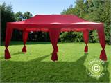 Tente pliante FleXtents PRO Steel 3x6m Rouge, incl. 6 rideaux decoratifs