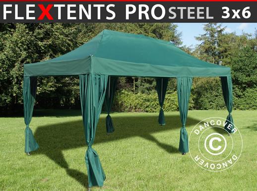 Faltzelt FleXtents PRO Steel 3x6m Grün, mit 6 Gardinen