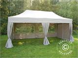 Tente Pliante FleXtents PRO Steel 3x6m Latte, avec 6 cotés & rideaux décoratifs