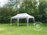 Tente Pliante FleXtents PRO Steel "Peaked" 3x6m Latte, avec 6 rideaux decoratifs