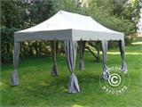 Tente Pliante FleXtents PRO Steel "Peaked" 3x6m Latte, avec 6 rideaux decoratifs