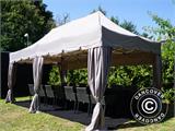 Faltzelt FleXtents PRO Steel "Peaked" 3x6m Latte, mit 6 Seitenwänden und 6 dekorative Gardinen