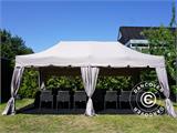 Faltzelt FleXtents PRO Steel "Peaked" 3x6m Latte, mit 6 Seitenwänden und 6 dekorative Gardinen