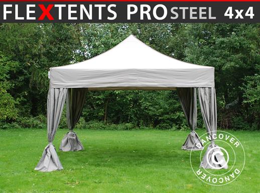 Faltzelt FleXtents PRO Steel 4x4m Latte, mit 4 Gardinen