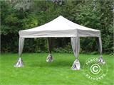 Tente Pliante FleXtents PRO Steel 4x4m Latte, avec 4 rideaux décoratifs