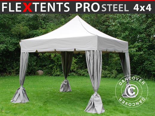 Faltzelt FleXtents PRO Steel "Peaked" 4x4m Latte, mit 4 Gardinen