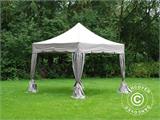 Tente Pliante FleXtents PRO Steel "Peaked" 4x4m Latte, avec 4 rideaux decoratifs