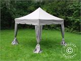 Tente Pliante FleXtents PRO Steel "Peaked" 4x4m Latte, avec 4 rideaux decoratifs