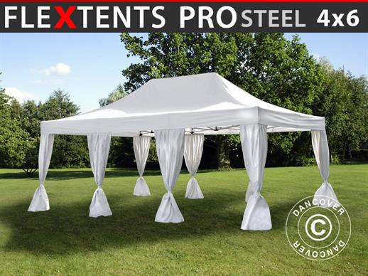 Faltzelt FleXtents PRO Steel 4x6m Weiß, mit 8 Gardinen