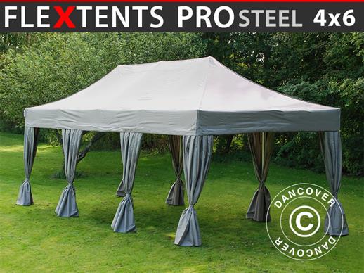 Tente Pliante FleXtents PRO Steel 4x6m Latte, avec 8 rideaux décoratifs