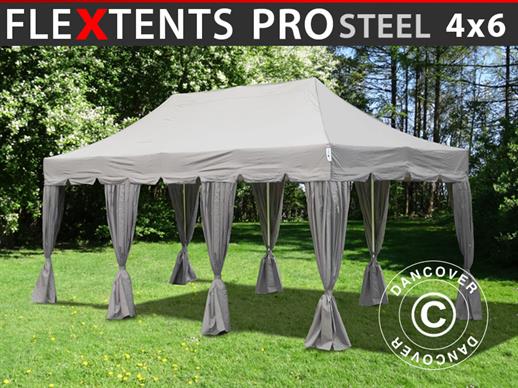 Faltzelt FleXtents PRO Steel "Peaked" 4x6m Latte, mit 8 Gardinen