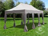 Tente Pliante FleXtents PRO Steel "Peaked" 4x6m Latte, avec 8 rideaux décoratifs