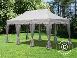 Faltzelt FleXtents PRO Steel "Peaked" 4x6m Latte, mit 8 Seitenwänden & Gardinen