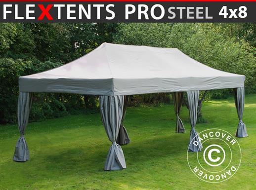 Faltzelt FleXtents PRO Steel 4x8m Latte, mit 6 Gardinen