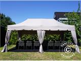 Tente Pliante FleXtents PRO Steel "Peaked" 4x8m Latte, avec 6 rideaux decoratifs